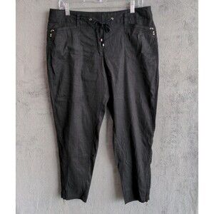 White House Black Market Linen Blend Crop Pants Size 10 Black Drawstring Capri